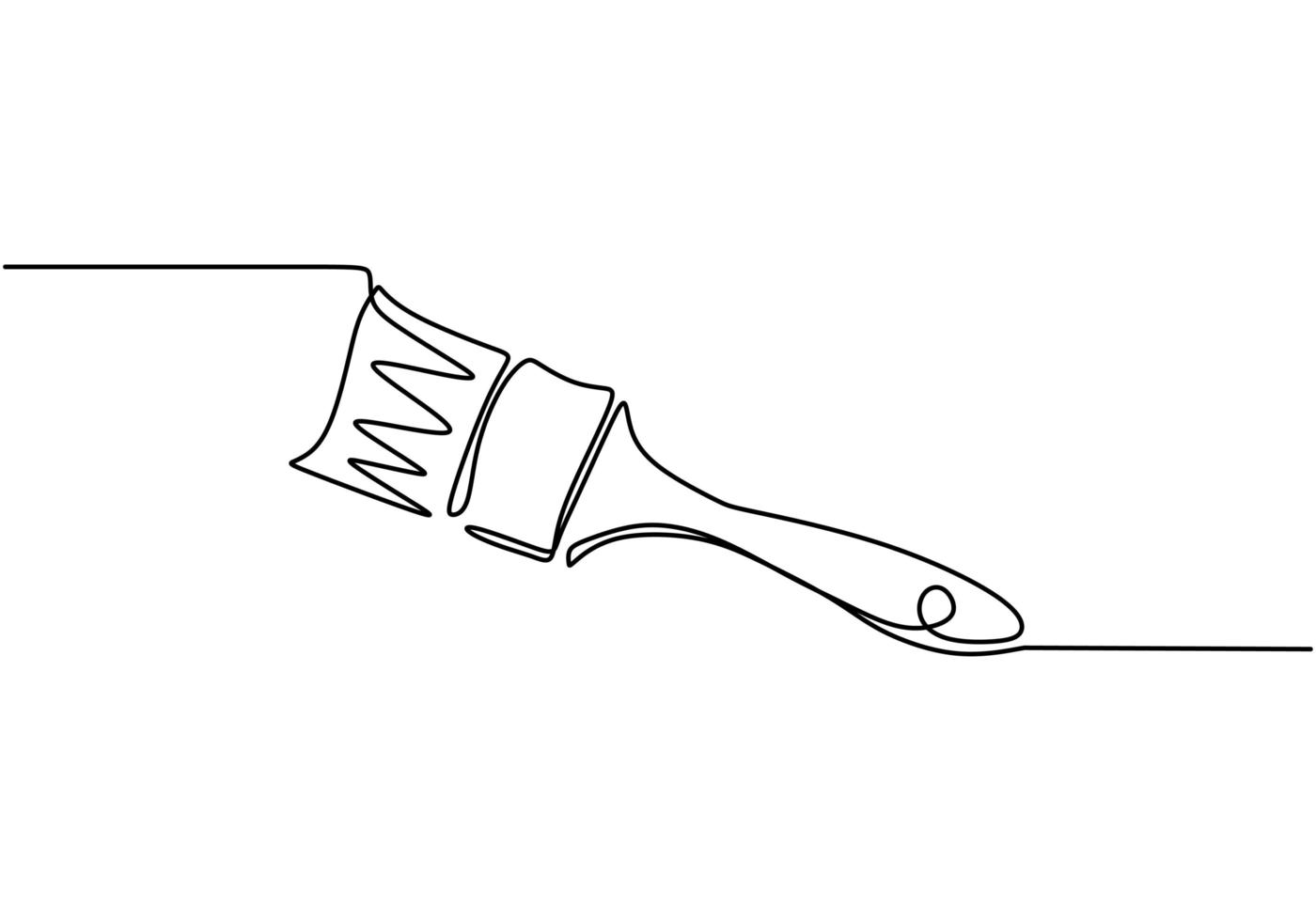 Paint brush one line drawing, vector illustration minimalism.