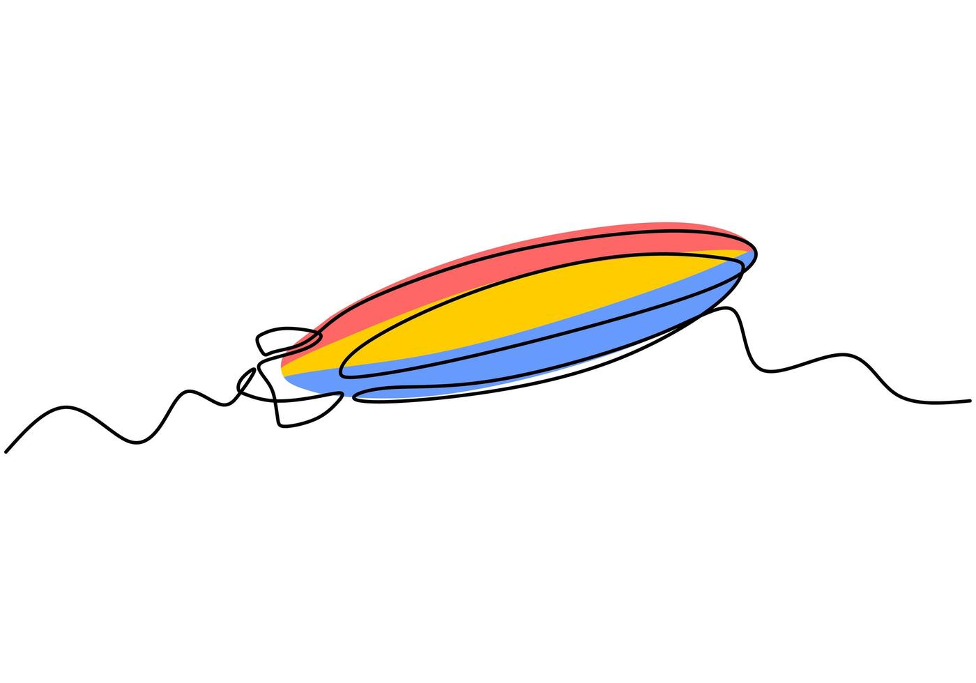 One line air balloon. Vector illustration of Airplane Airship Balloon rocket. Minimalism continuous hand drawn