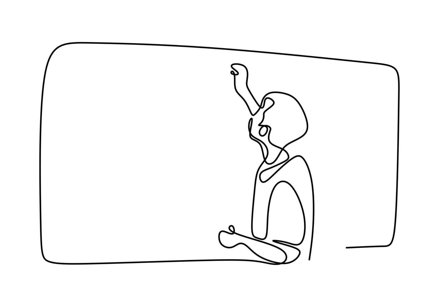 Person writing on blank board to explain something. Continuous line drawing. Vector illustration