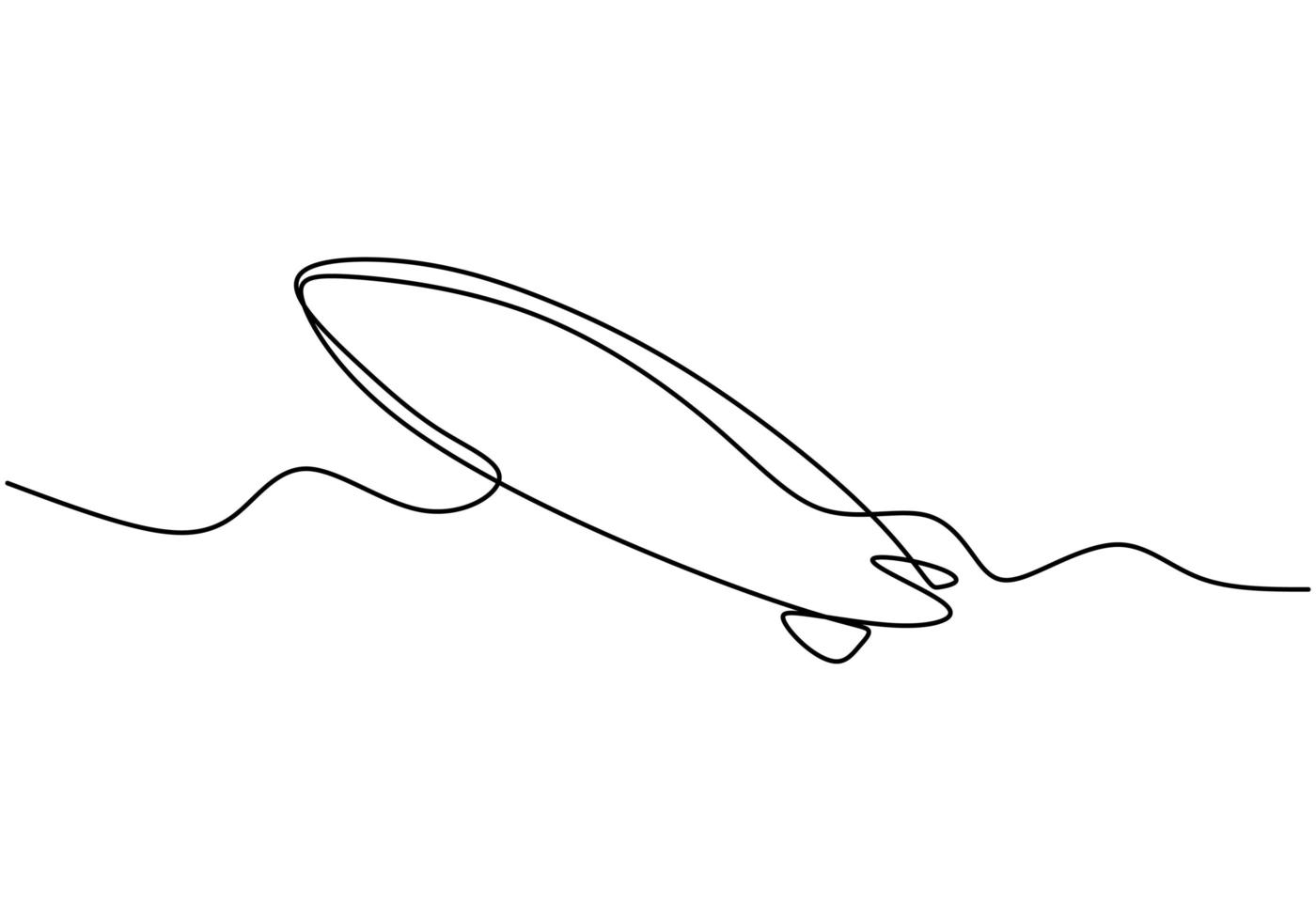 Globo de aire de una línea. Ilustración vectorial del cohete del globo del dirigible del avión. minimalismo continuo dibujado a mano vector
