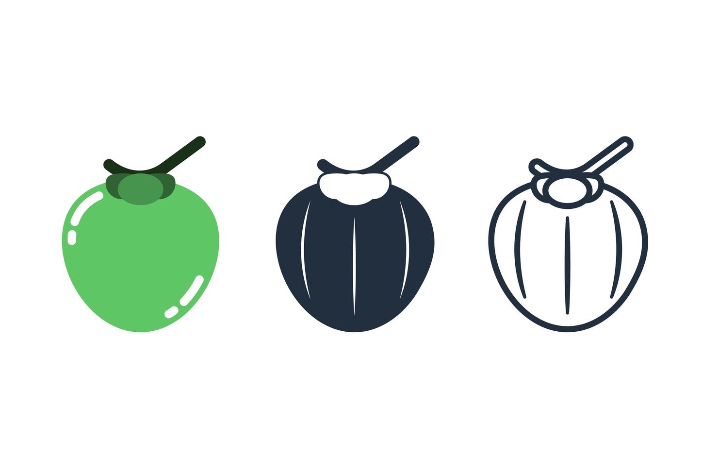 Cute coconut icon set vector