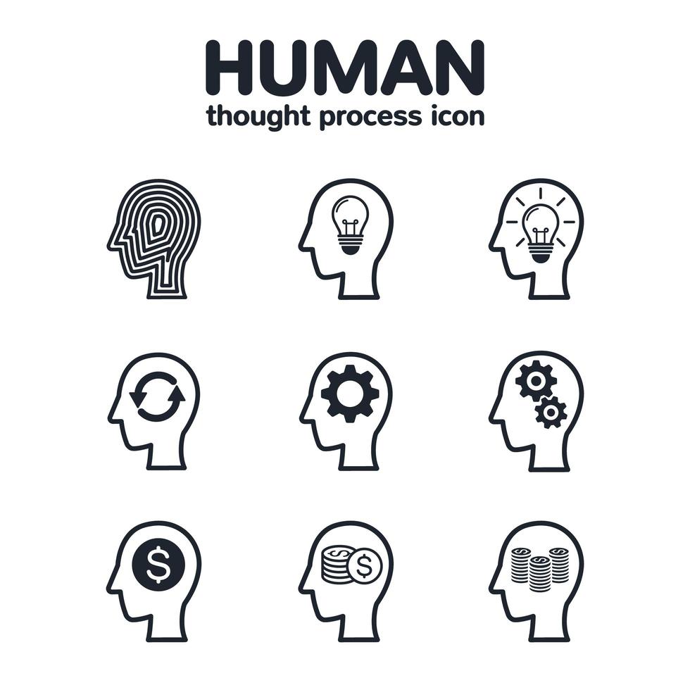Conjunto de iconos de proceso de pensamiento humano vector