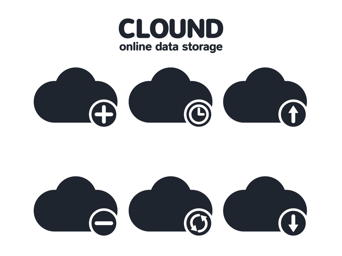 conjunto de iconos de nube de almacenamiento de datos en línea vector