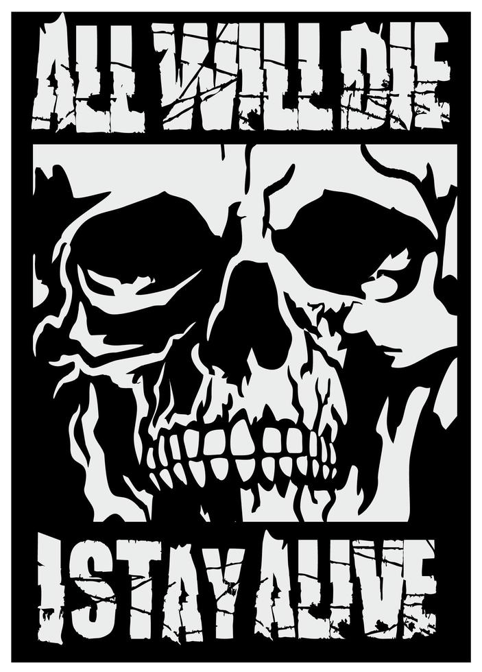 cráneo gótico grunge con letras vector