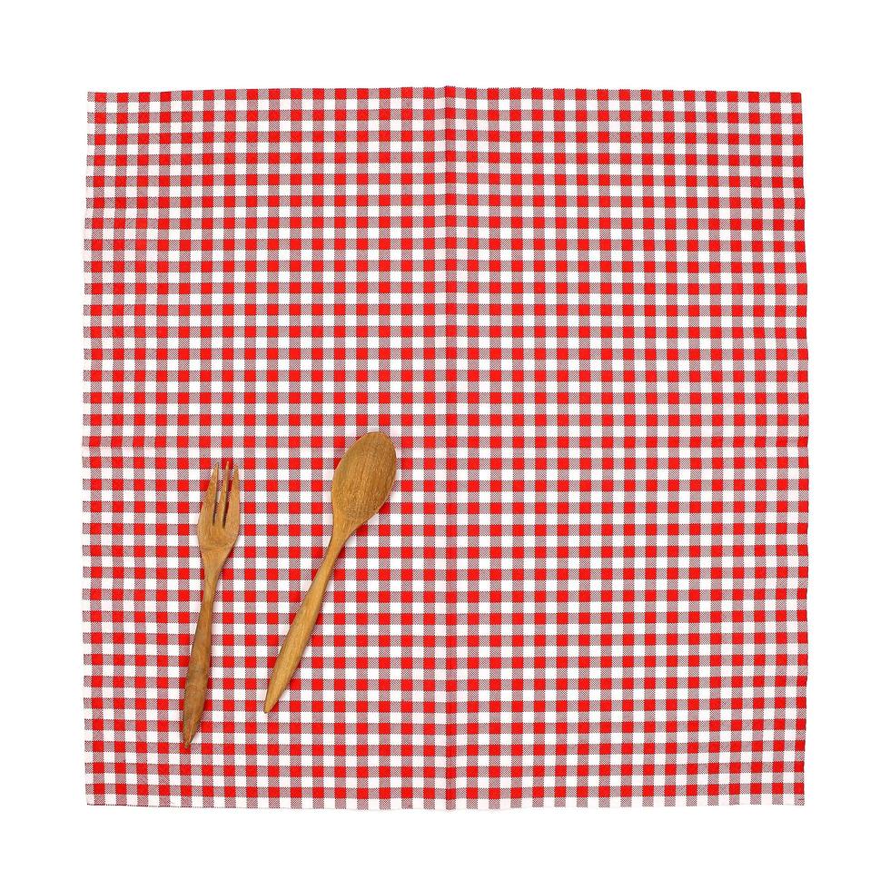 Wood fork and spoon on cloth photo