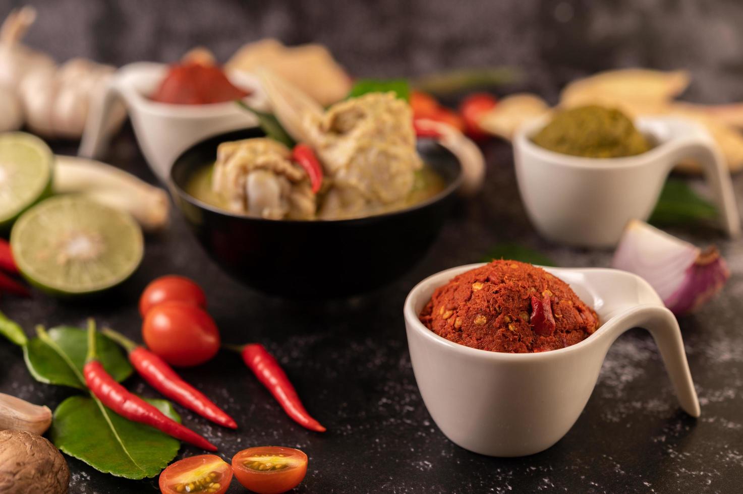 Red curry paste made from chilis photo