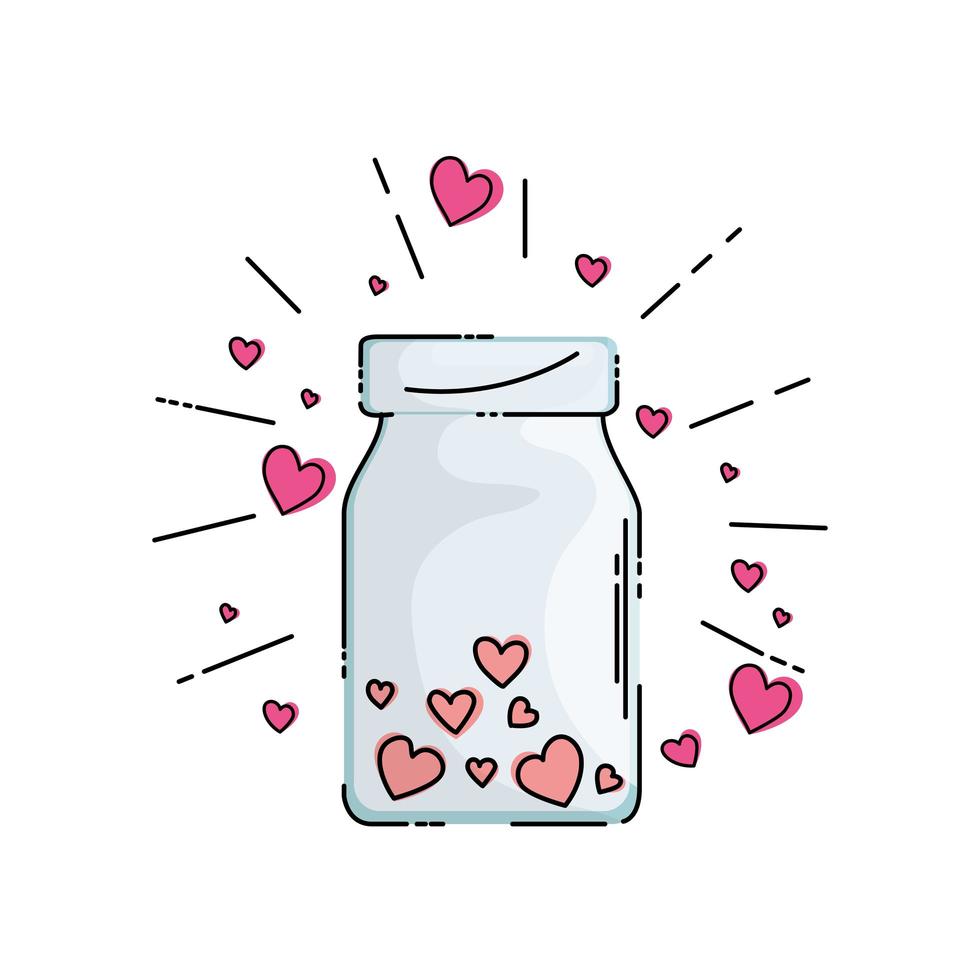 bottle with cute hearts isolated icon vector