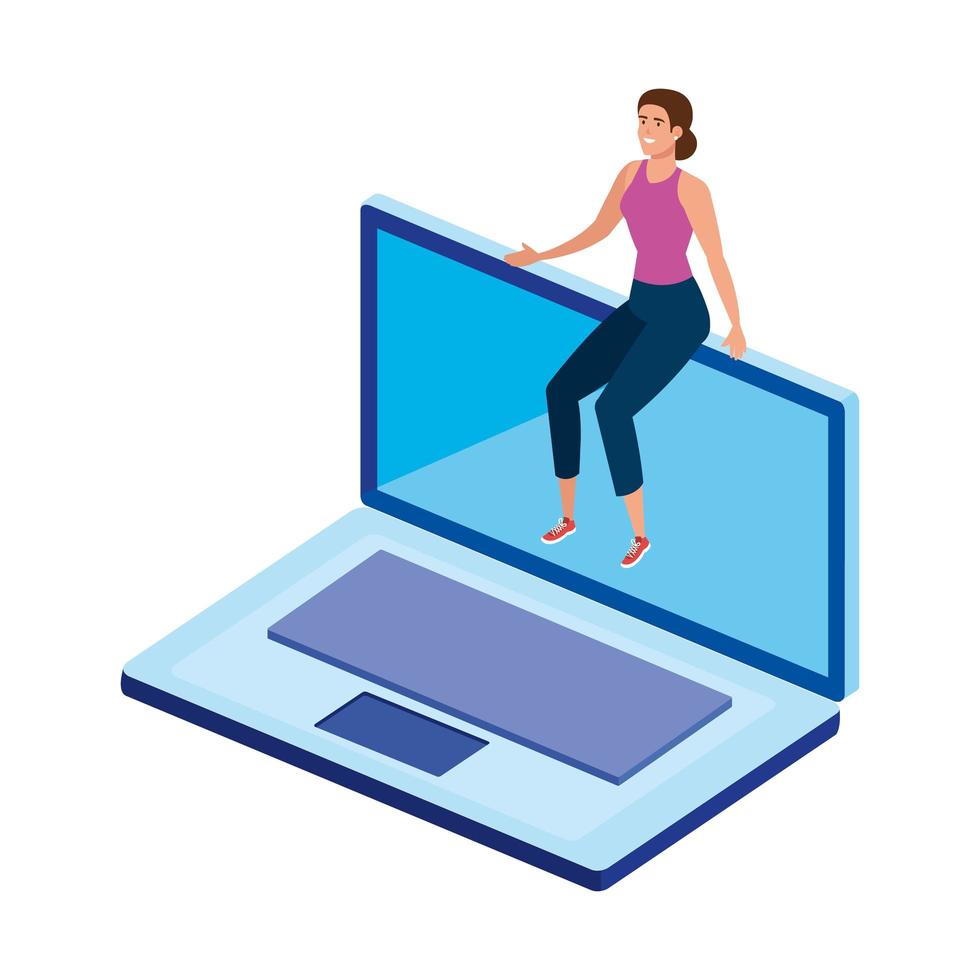 beautiful woman sitting in laptop computer vector