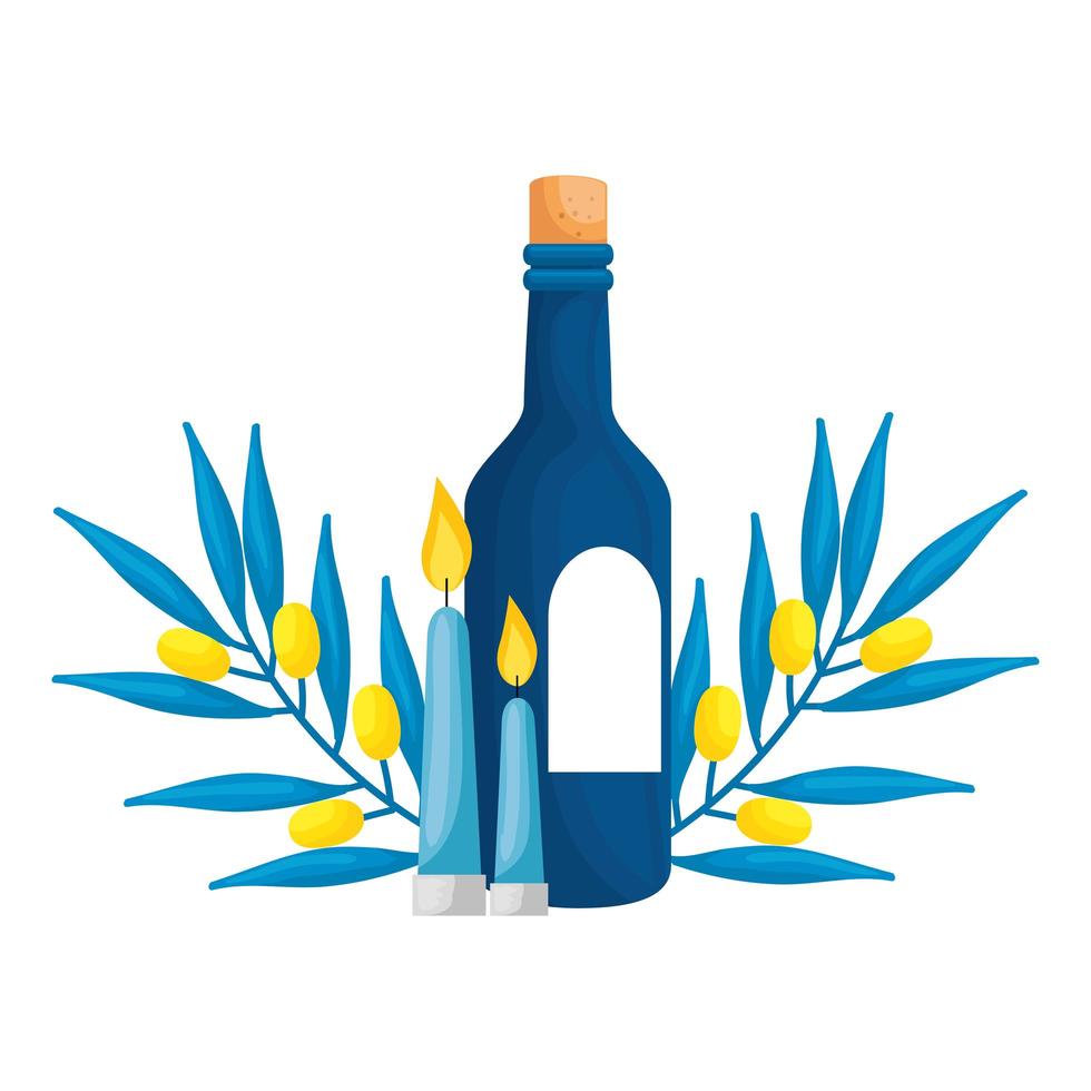 bottle of wine with branches and candles isolated icon vector