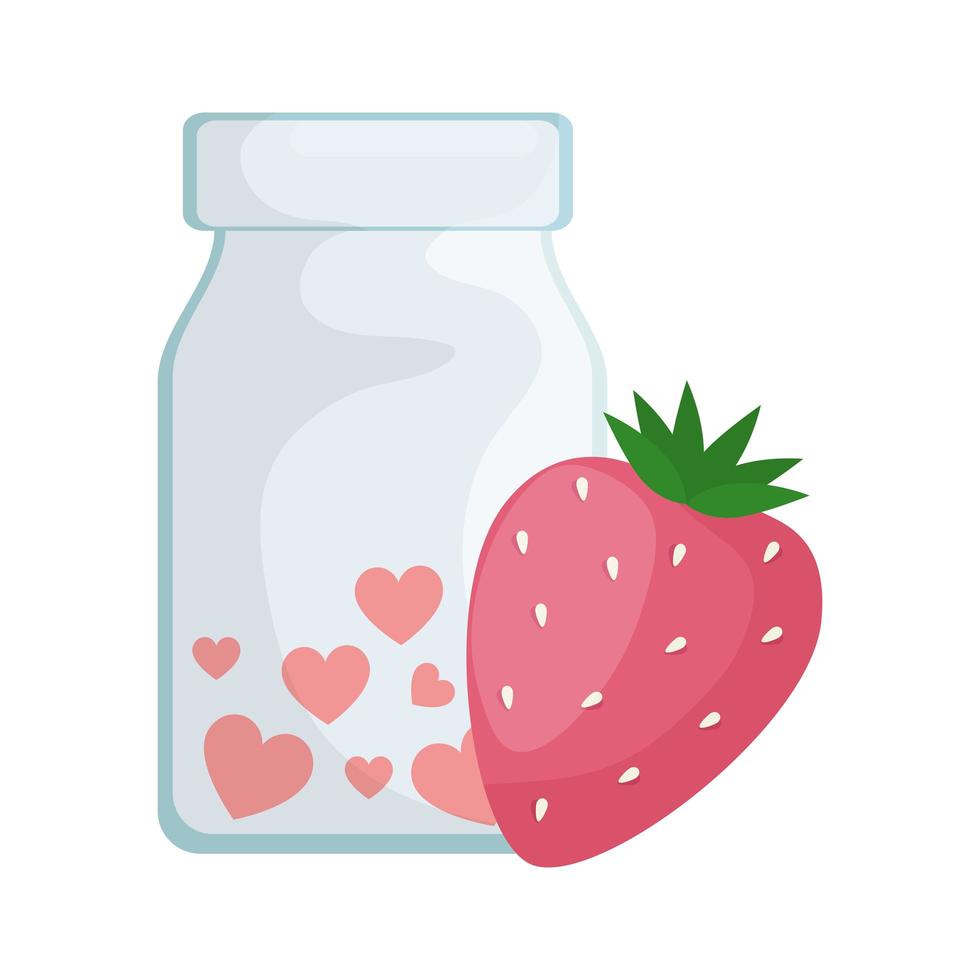 fresa y botella con corazones icono aislado vector