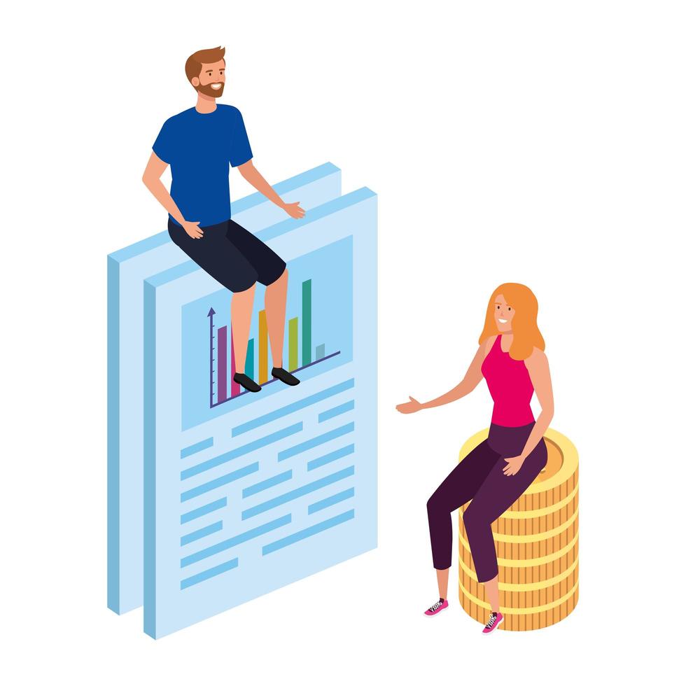 couple with document and pile coins vector