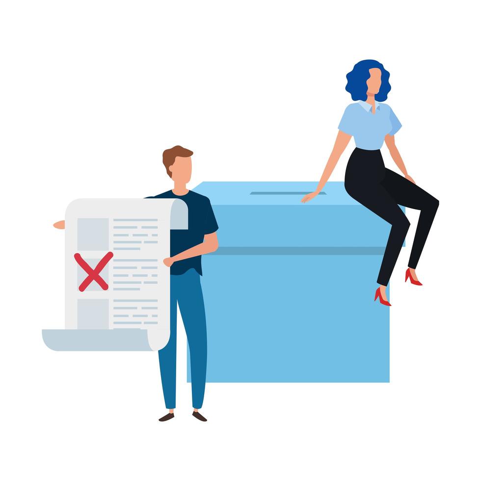 business couple with ballot box isolated icon vector