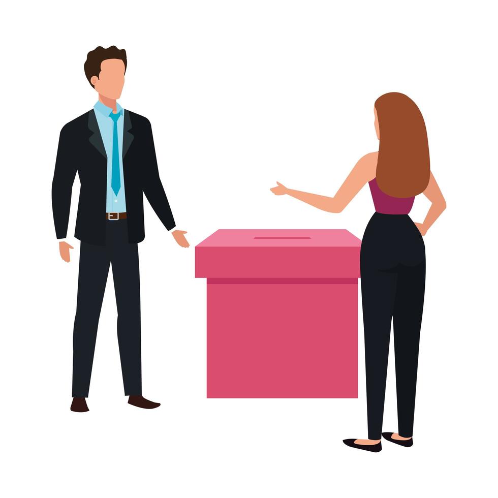 business couple with ballot box isolated icon vector