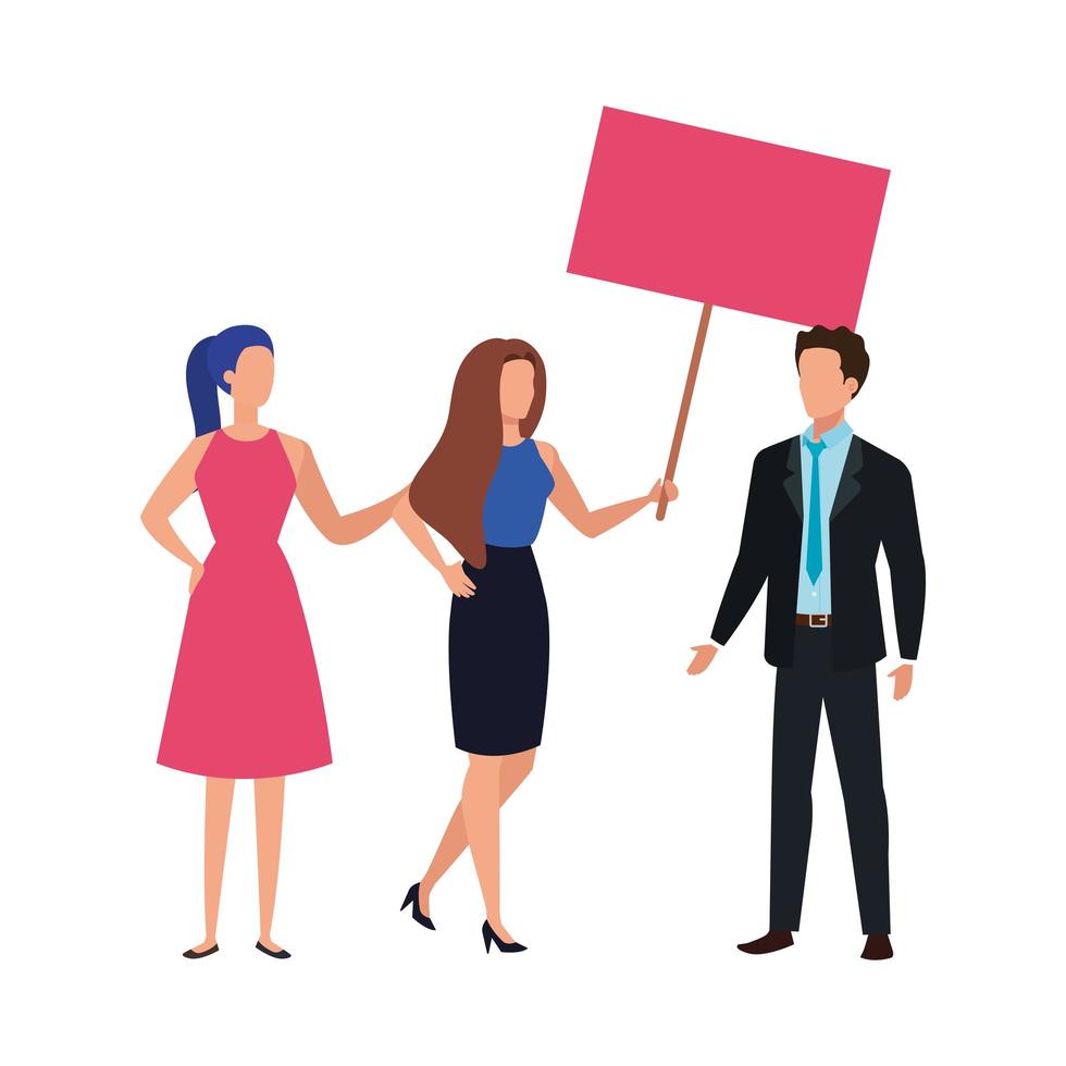 business people with protest placard isolated icon vector
