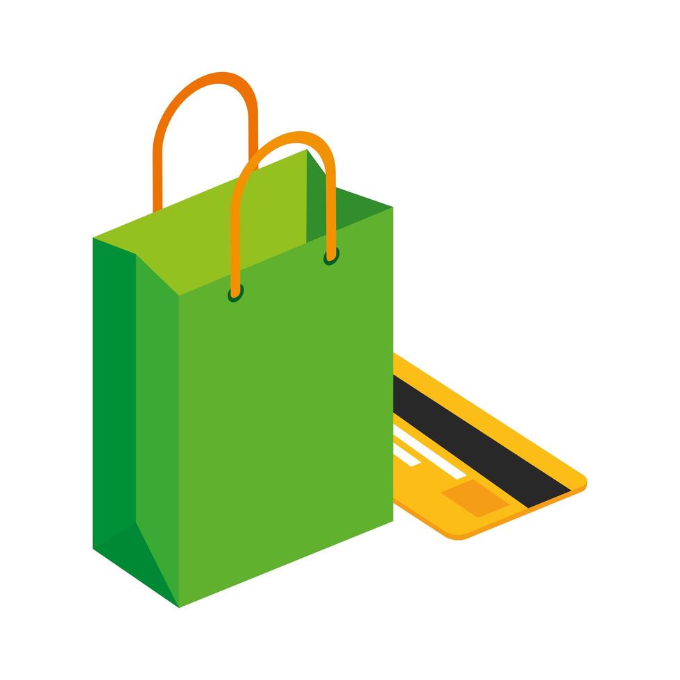 Bolsa de compras con tarjeta de crédito icono aislado vector