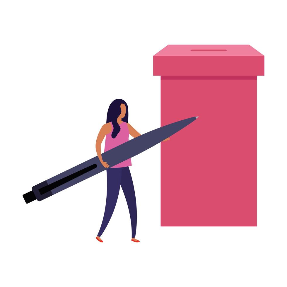 business woman with ballot box and pen vector