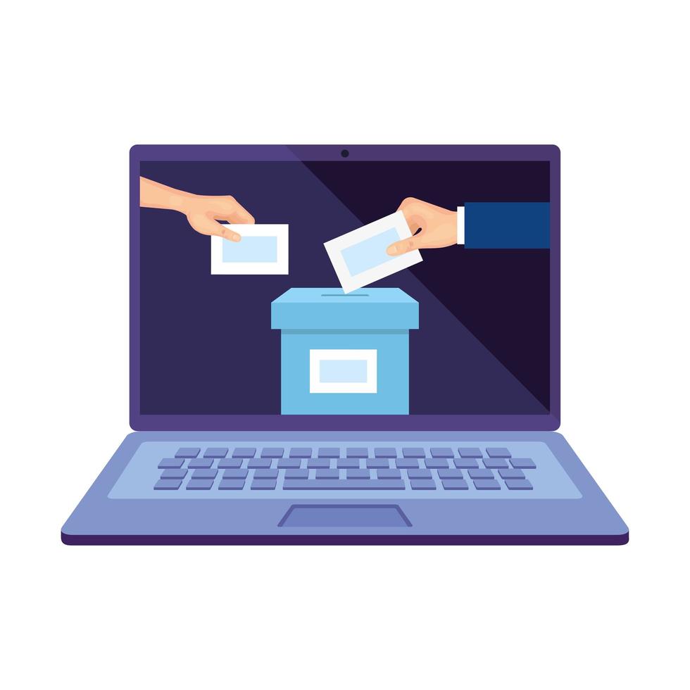 laptop computer for vote online with ballot box and hands vector