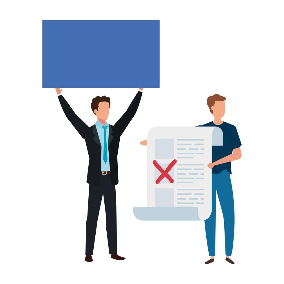 men with vote form isolated icon vector