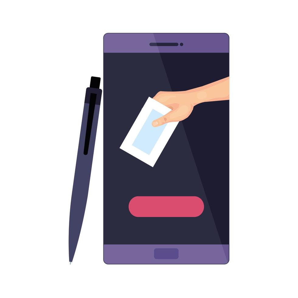 Smartphone para votar en línea icono aislado vector