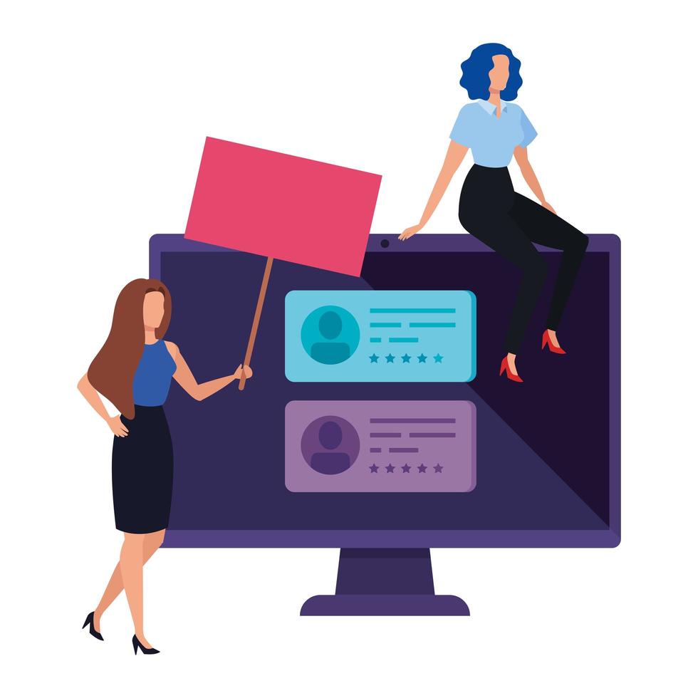 businesswomen with computer for vote online vector