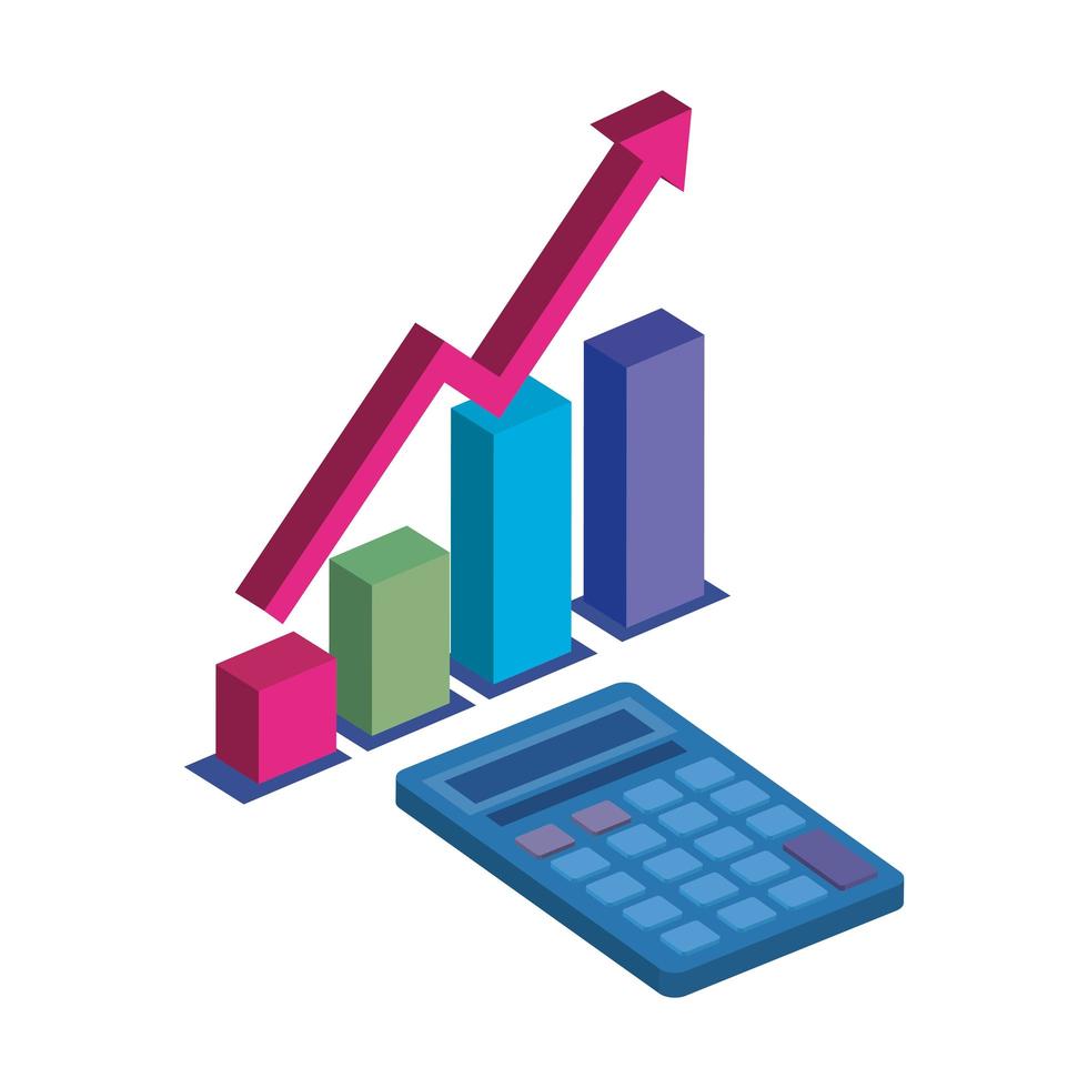 bars statistical with calculator math isolated icon vector