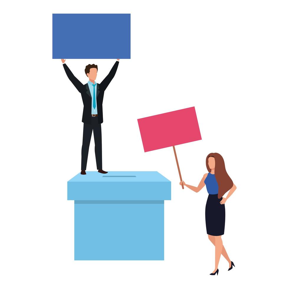 business couple with ballot box isolated icon vector