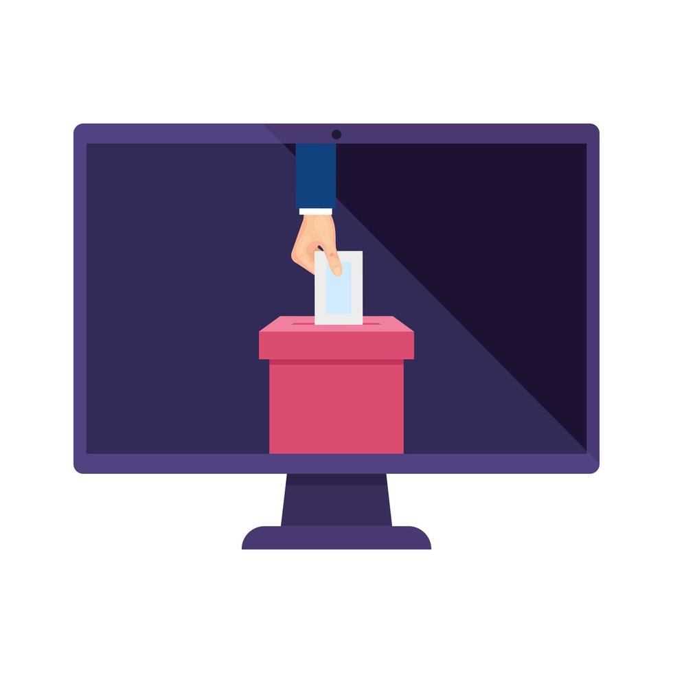 computer and hand with ballot box isolated icon vector