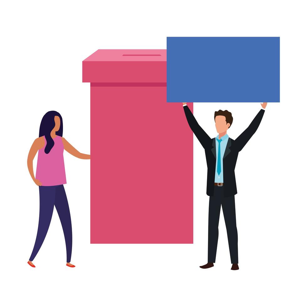 business couple with ballot box isolated icon vector
