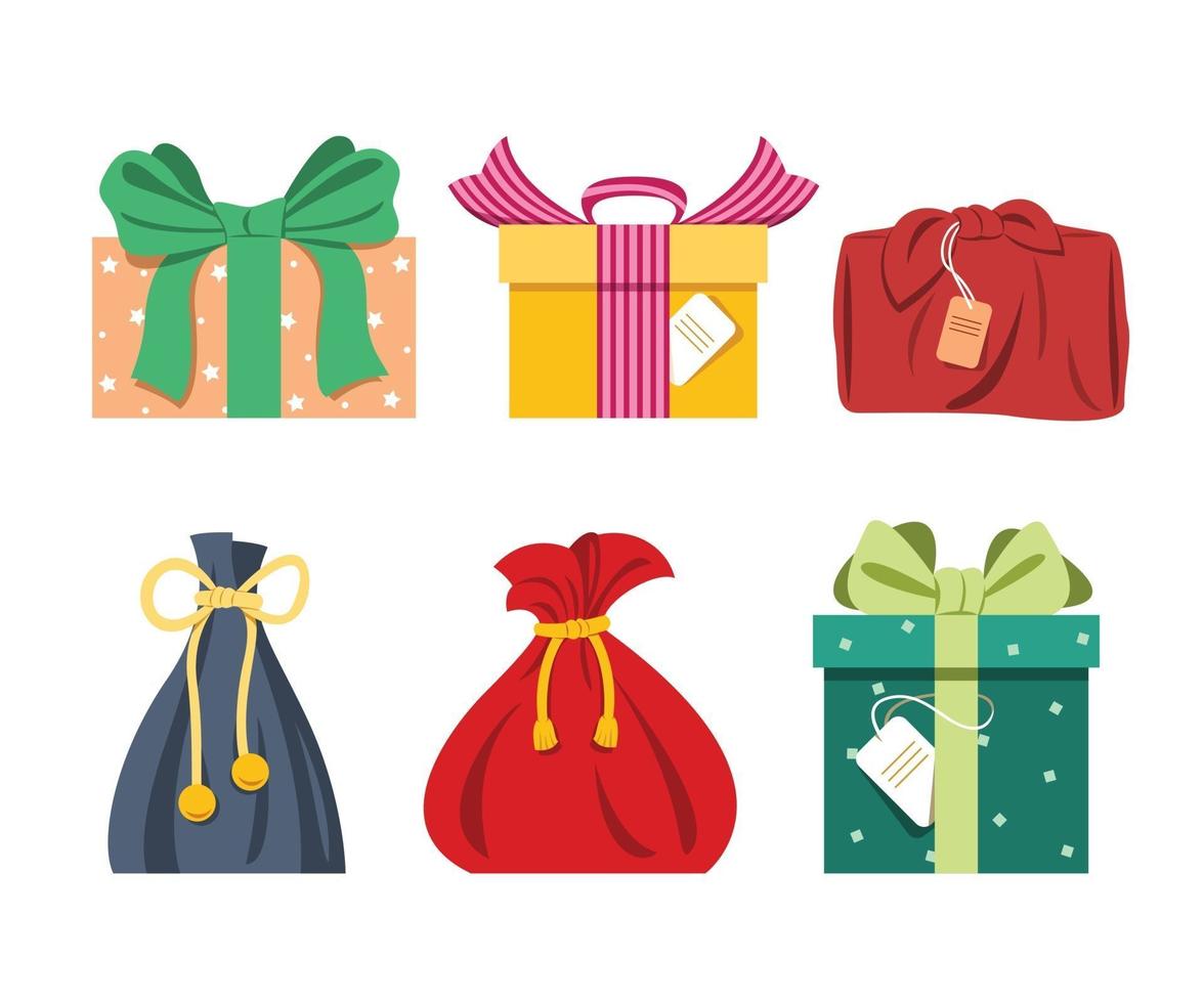 Six Style of Presents for Festival Decorative Element. vector