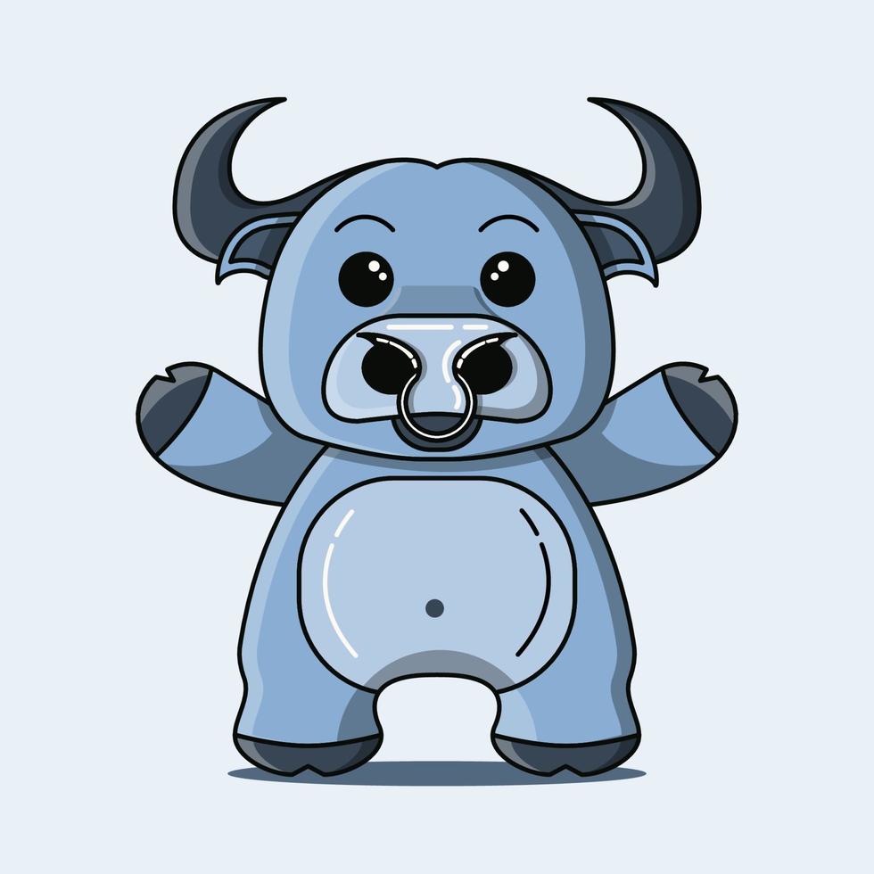 Cute buffalo mascot in blue color vector