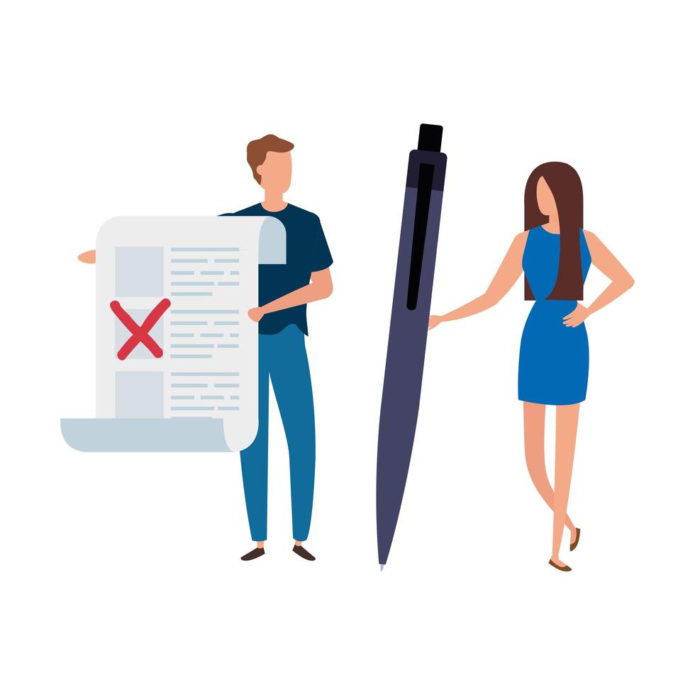 couple with vote form and pen isolated icon vector
