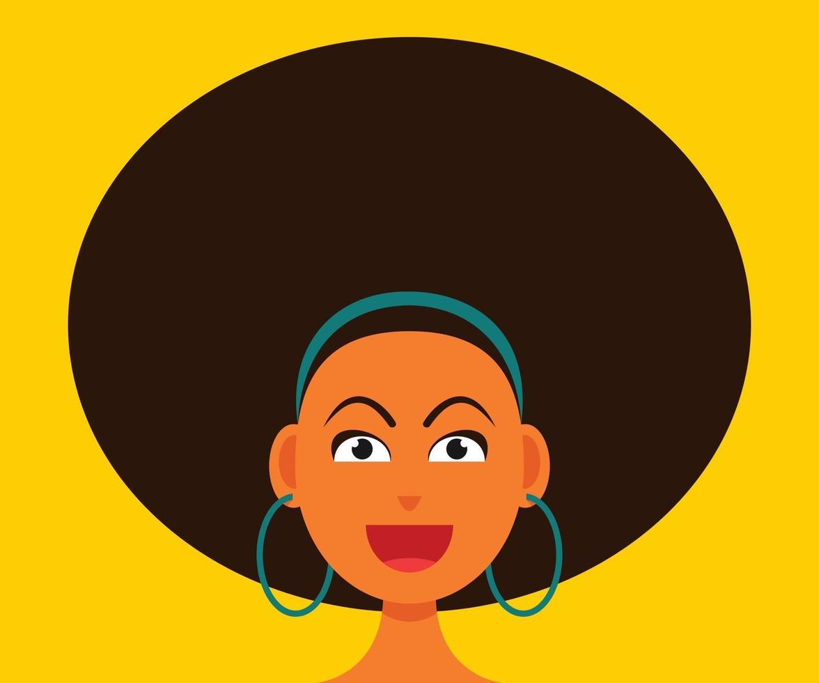 cara sonriente de mujer con peinado afro. vector