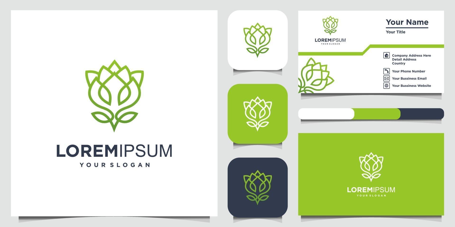 Flower logo design with line art style and business card vector