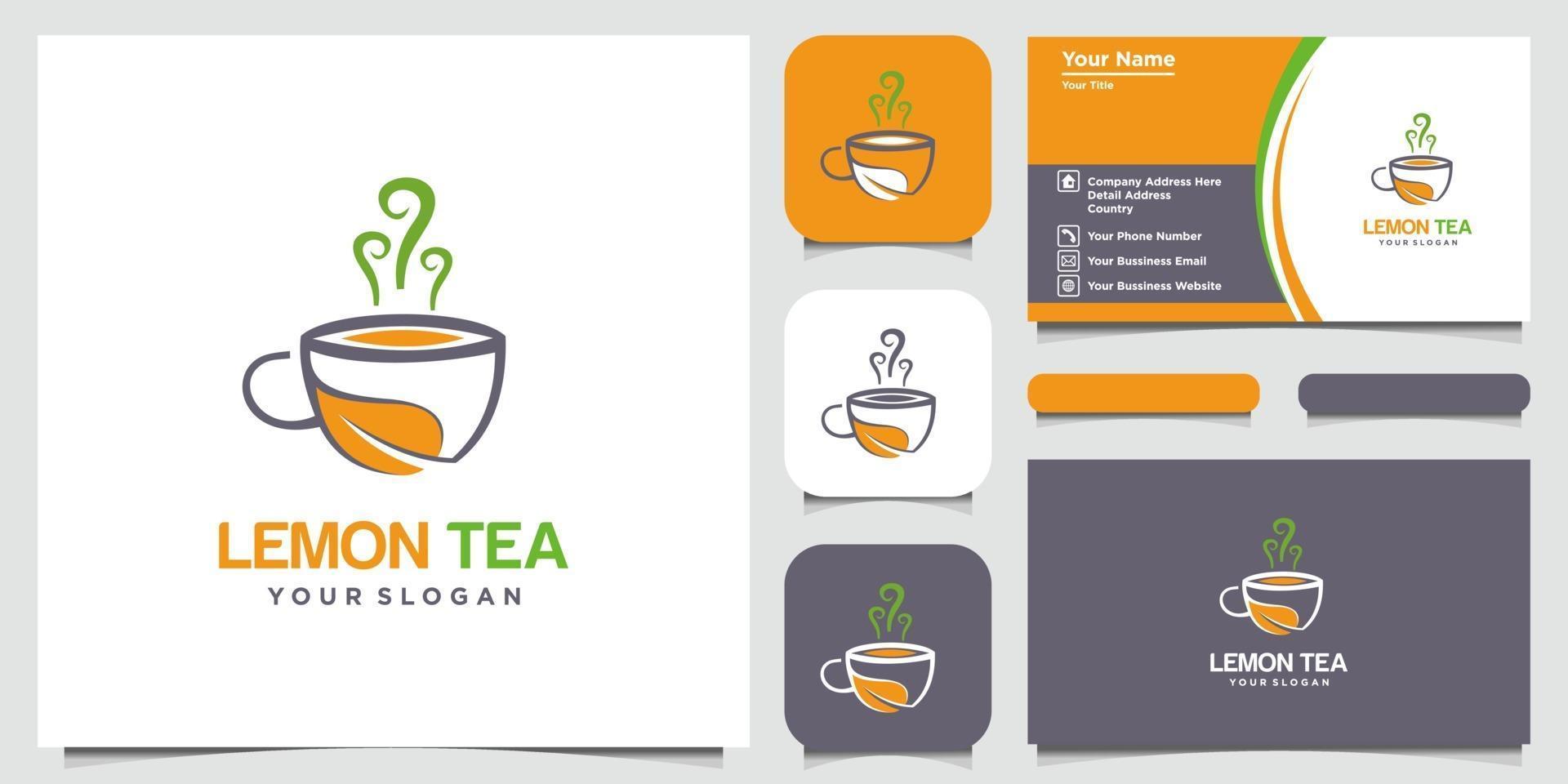 Lemon and tea cup abstract logo and business card design vector