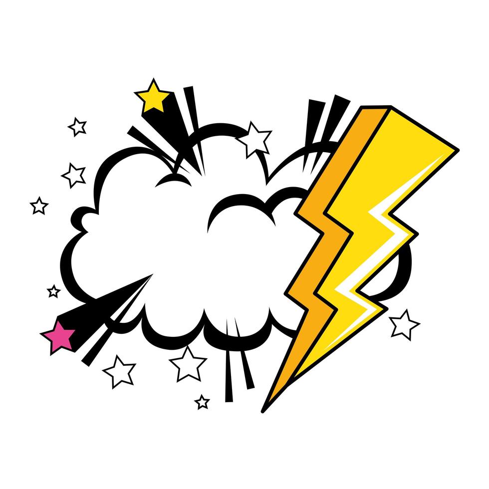thunderbolt with cloud pop art style icon vector
