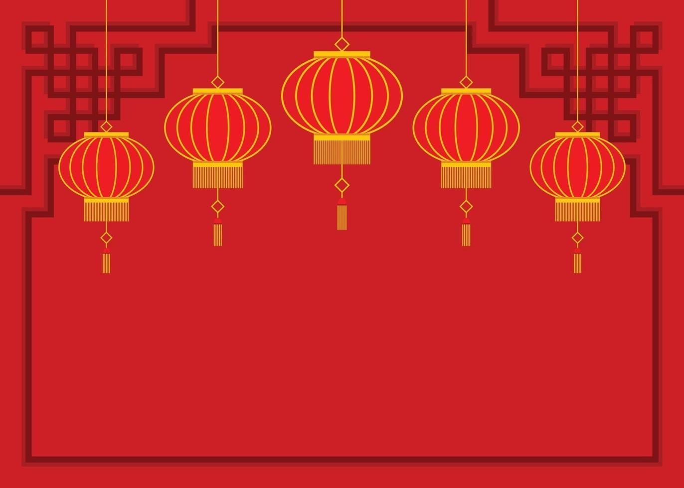 Red Wallpaper of Chinese Lanterns. vector