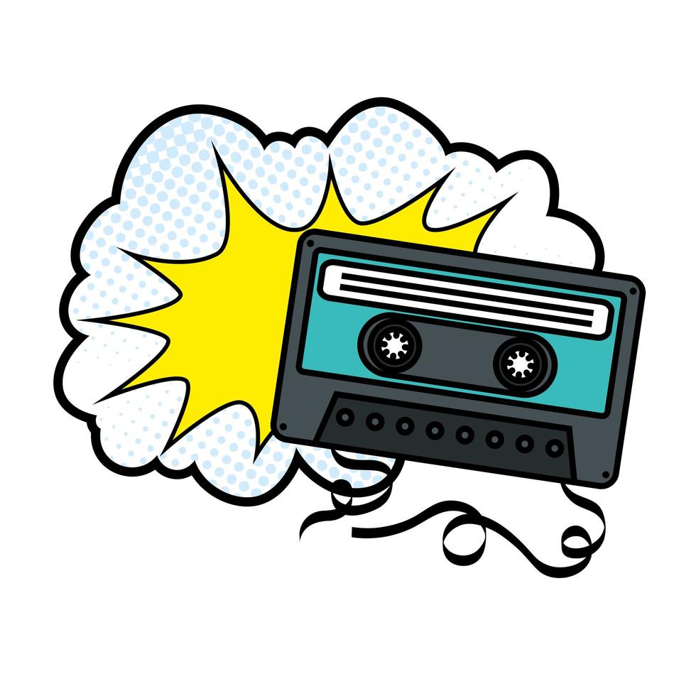 cassette with cloud pop art style icon vector