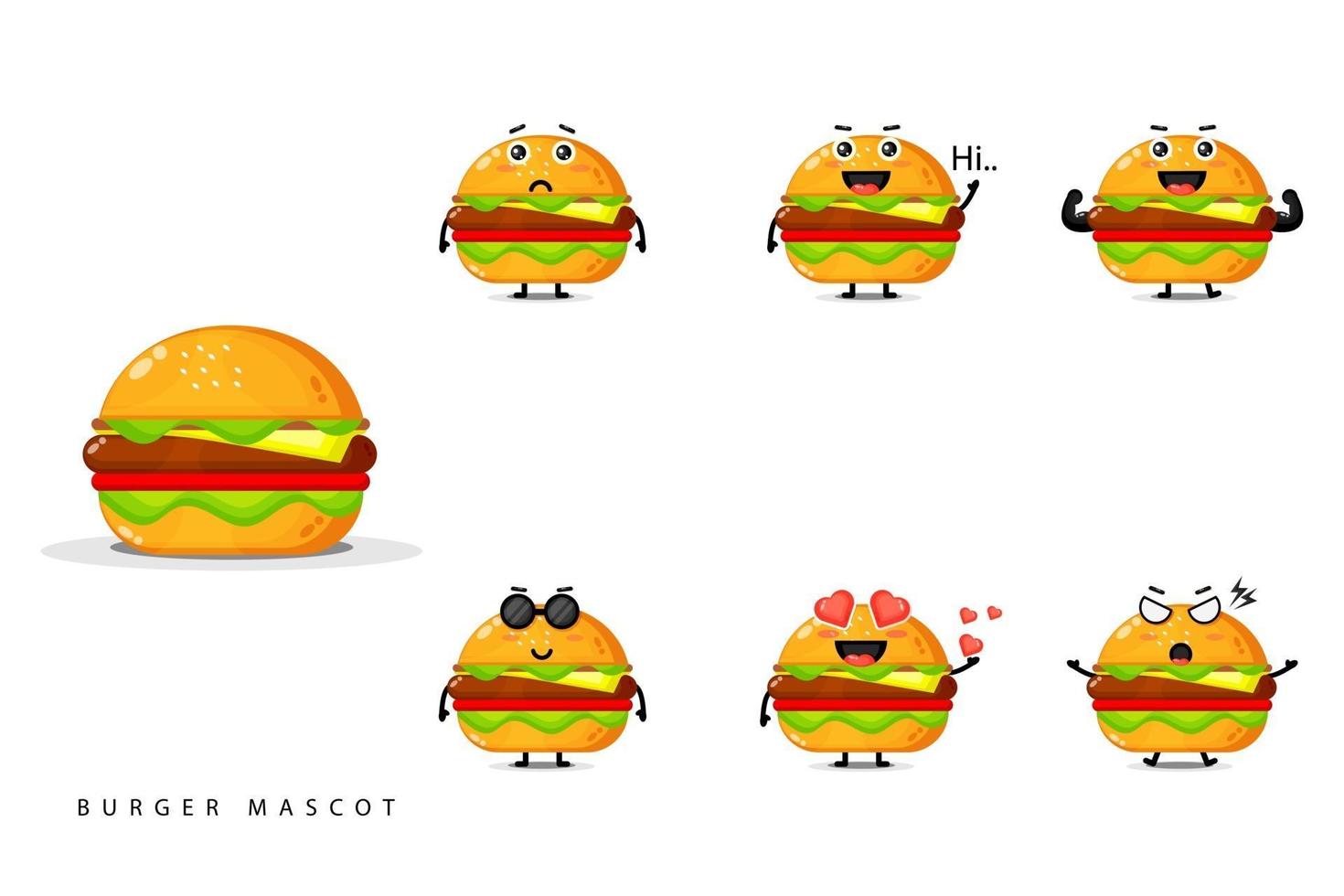 Cute burger mascot design set vector