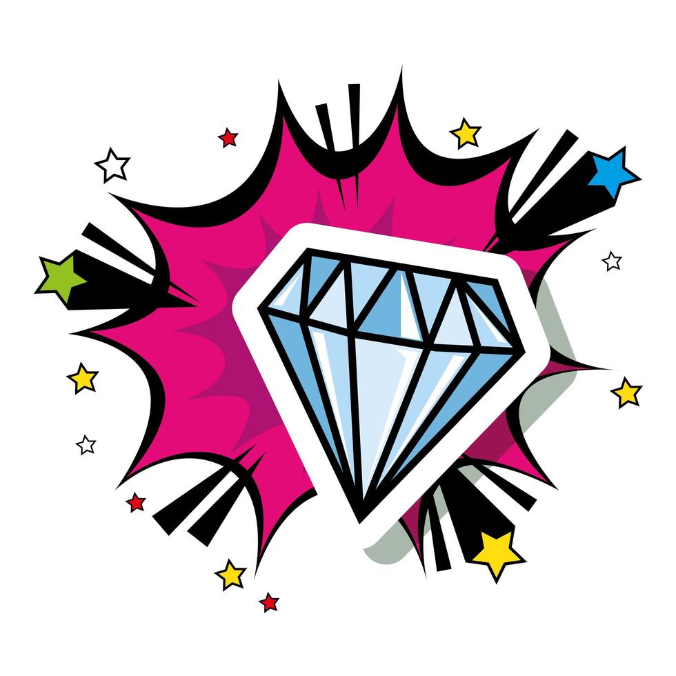 diamond with explosion pop art style icon vector