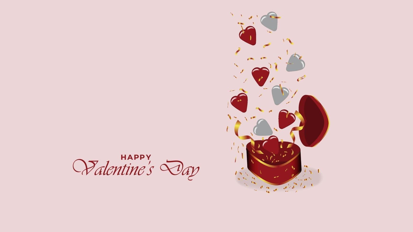 Happy valentine day background with realistic gift box and heart symbol design objects vector