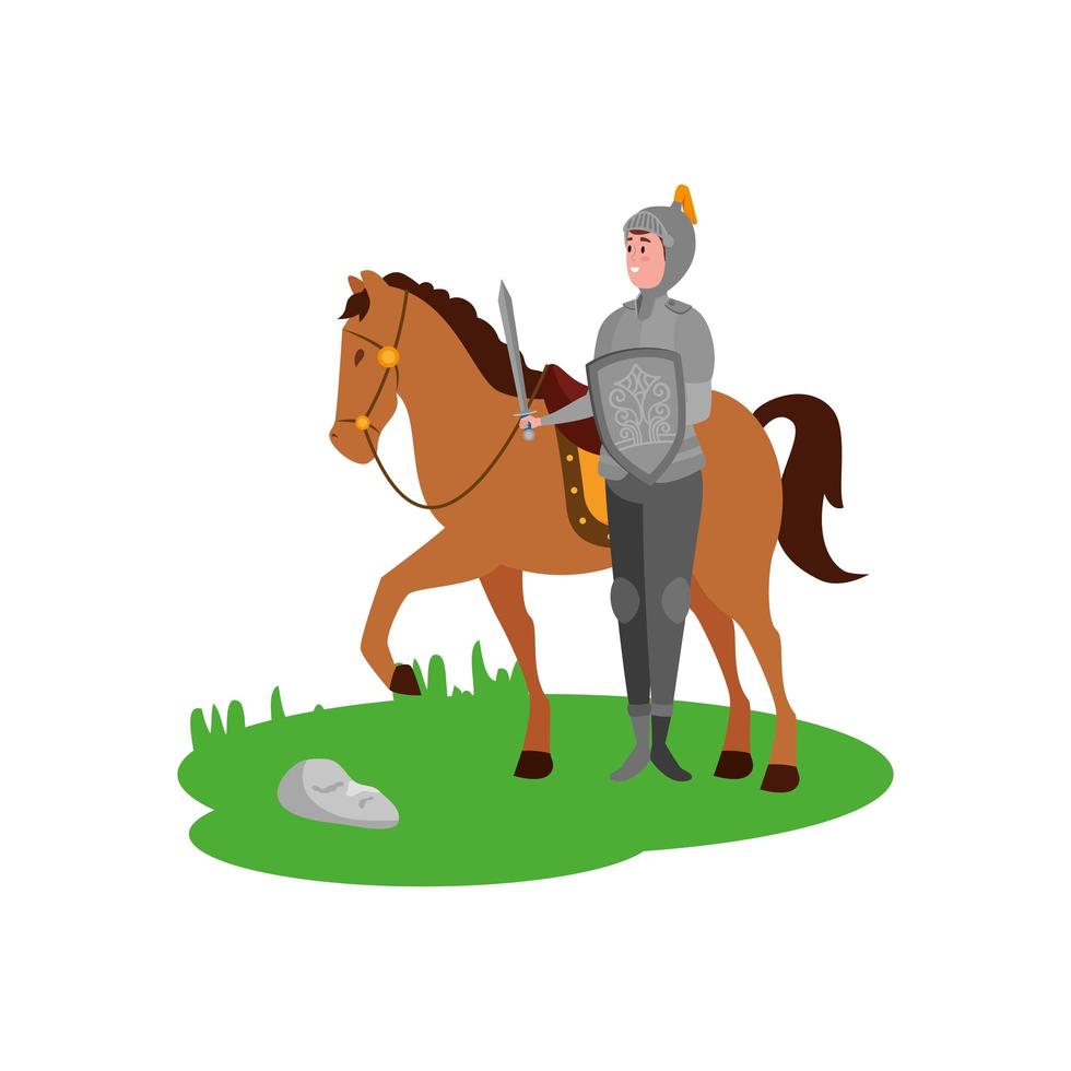 caballero con armadura y caballo vector