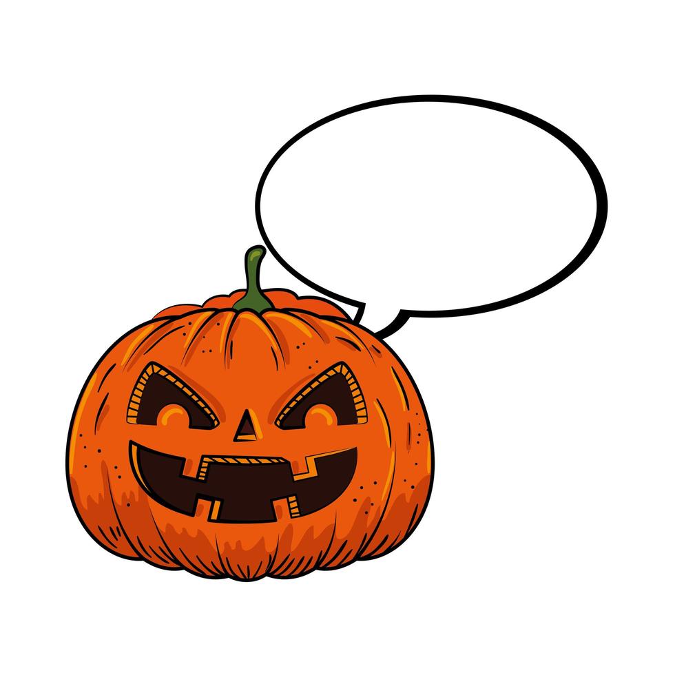 halloween pumpkin with speech bubble pop art style vector