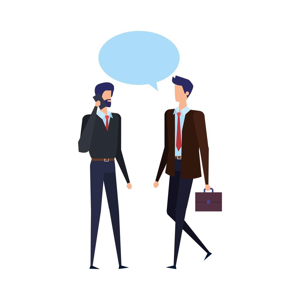 businessmen calling with cellphones and speech bubbles vector