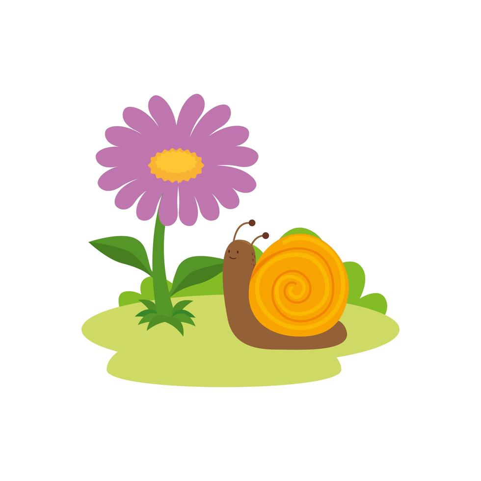 lindo, caracol, y, flor, jardín, animal, icono vector