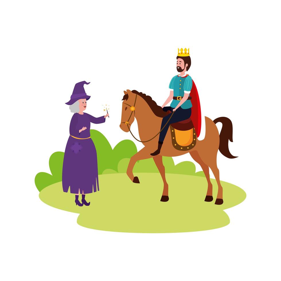 king of fairytale in horse with witch vector