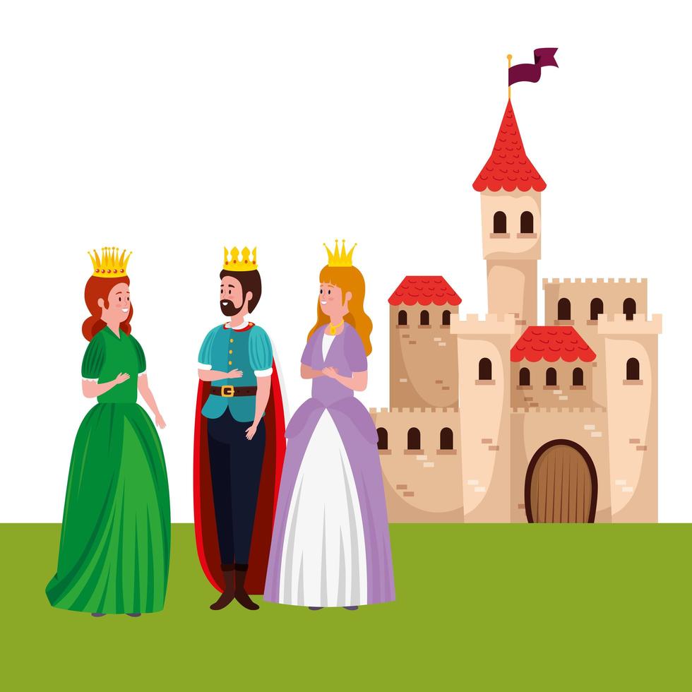 king with princesses and castle vector