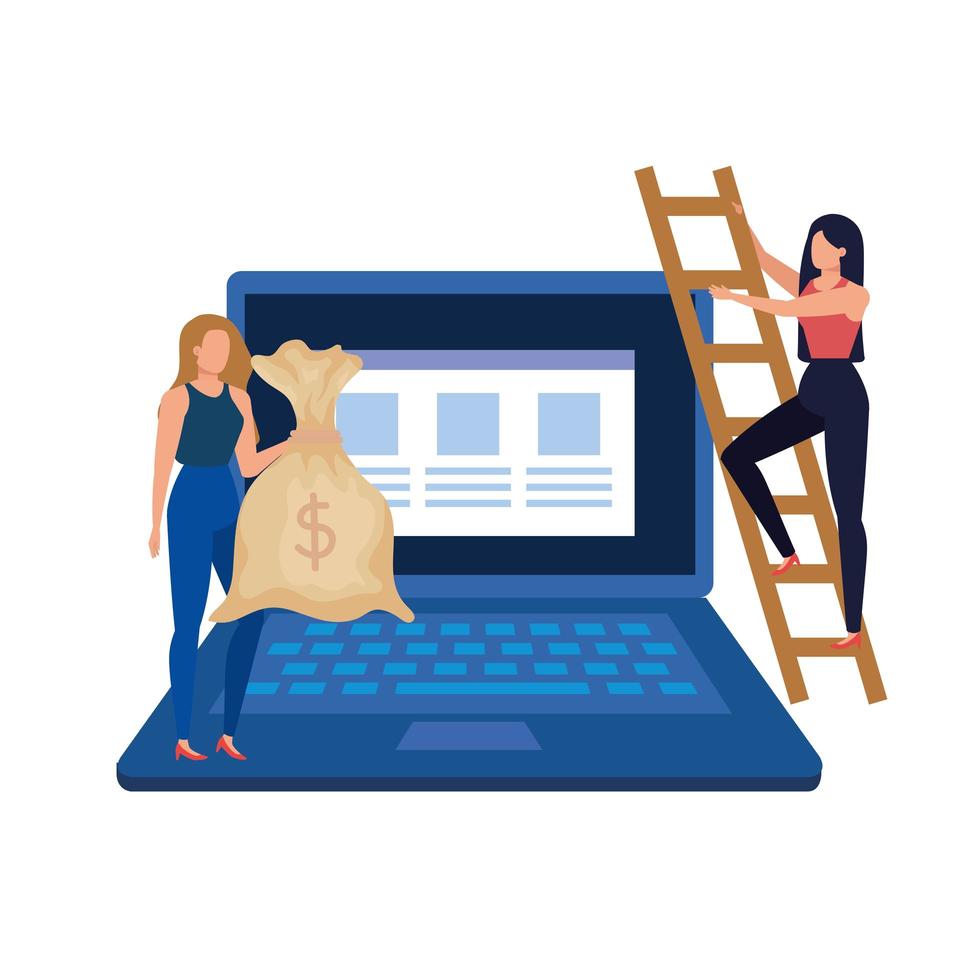 young women with desktop and money vector