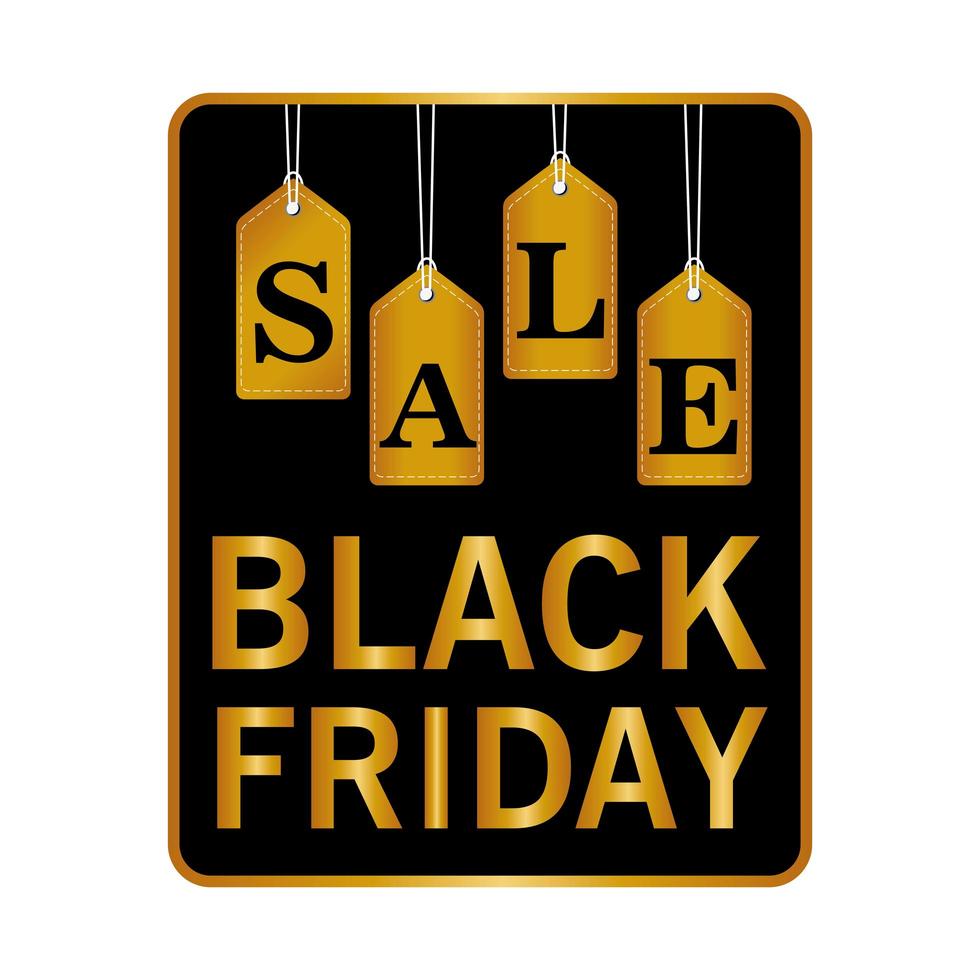 black friday sale lettering in square frame and golden letters hanging vector