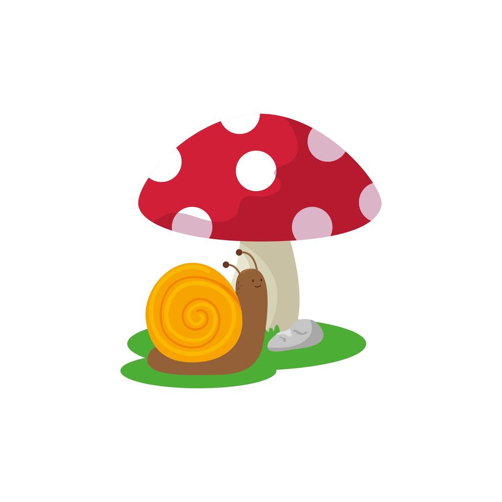 fungus plant with snail fairytale isolated icon vector