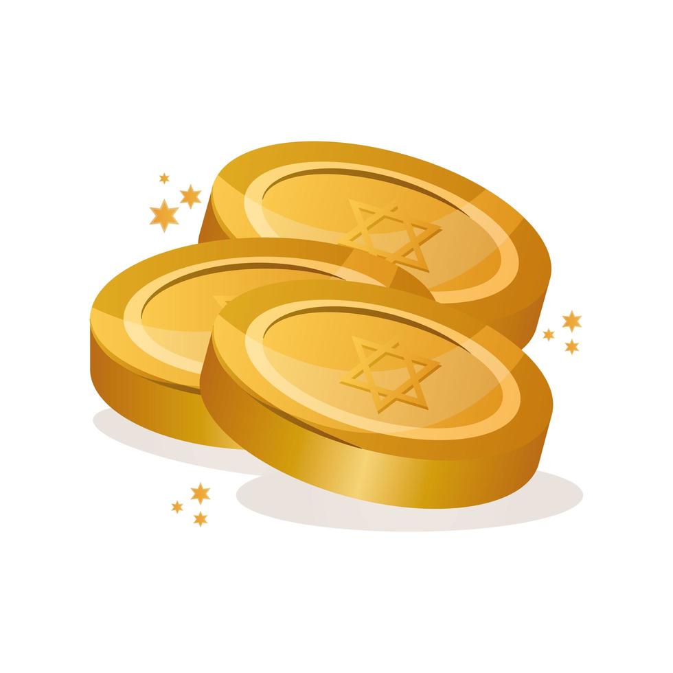 coins with jewish stars hanukkah celebration icon vector